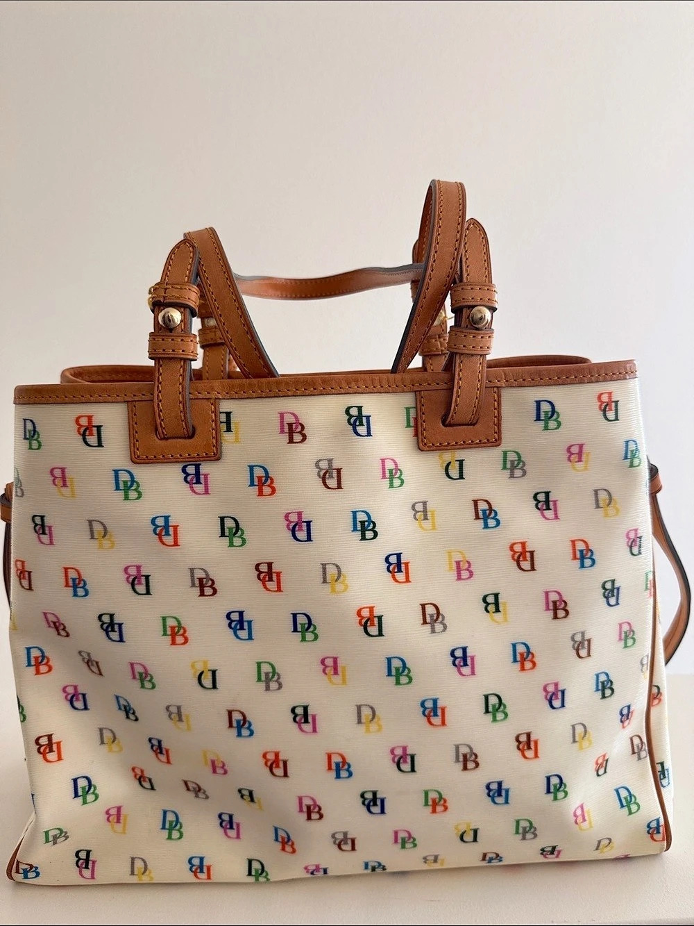 Dooney & Bourke DB75 Multi Monogram Tote Bag White & Brown